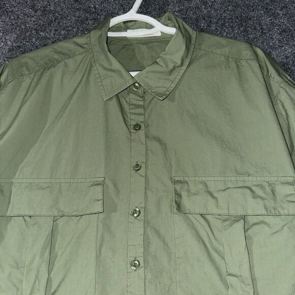 LIFE Love is for Eternity Top Womens XL Green Button Up Crop Long Sleeve Pockets - Picture 4 of 7